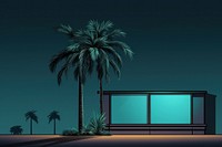 Palm tree building night architecture. AI generated Image by rawpixel.