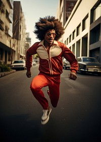 Young African American street portrait running. AI generated Image by rawpixel.