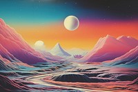 Moon surface landscape astronomy painting. 