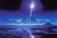 Purple lightning blue grid ground landscape thunderstorm reflection. AI generated Image by rawpixel.