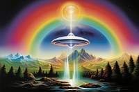 Saturn landscape outdoors rainbow. AI generated Image by rawpixel.