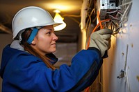 Repairing a electrical socket hardhat helmet adult. 