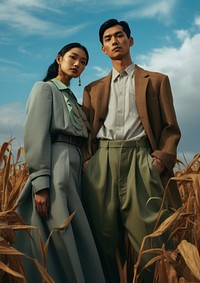 Thai man and woman portrait outdoors field. AI generated Image by rawpixel.