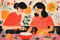 Cooking happiness painting adult. AI generated Image by rawpixel.