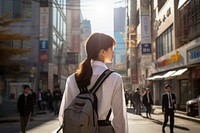 Korean student wearing uniform walking street building. AI generated Image by rawpixel.