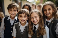 Group of elementary student smiling adult togetherness. 