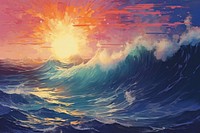 Wave crashing over ocean painting outdoors nature. AI generated Image by rawpixel.