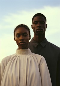 Black woman and man with minimal white shirt portrait standing adult. AI generated Image by rawpixel.