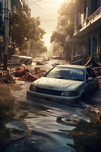 Street flood city car. AI generated Image by rawpixel.