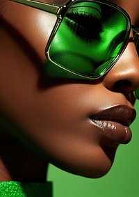 Black woman wear fashionable green sunglasses eyebrow adult accessories. AI generated Image by rawpixel.
