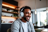 Black man headphones technology headset. 