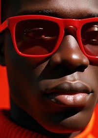 Black man wear fashionable red sunglasses accessories accessory portrait. 