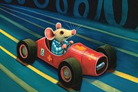 Rat wearing scarf driving race car on the race track vehicle cartoon mammal. AI generated Image by rawpixel.