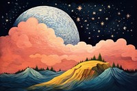 Moon and a cloudy night astronomy outdoors painting. AI generated Image by rawpixel.