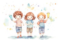 Three children standing and eating ice cream shorts cute art. AI generated Image by rawpixel.