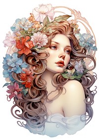 Women flower portrait drawing. AI generated Image by rawpixel.