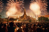 Bangkok new year fireworks celebration temple. AI generated Image by rawpixel.
