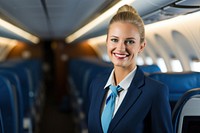 Woman flight attendant airplane vehicle smiling. AI generated Image by rawpixel.