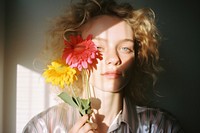 Rainbow light on girlfriend face instyle flower photography portrait. AI generated Image by rawpixel.