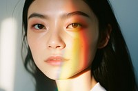 Rainbow light on friendship face adult skin hairstyle. 