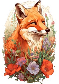 Fox animal mammal flower. AI generated Image by rawpixel.