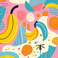 Vibrant tropical fruits pattern graphics banana plant. AI generated Image by rawpixel.