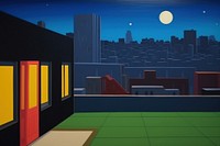 City scape night painting moon. AI generated Image by rawpixel.