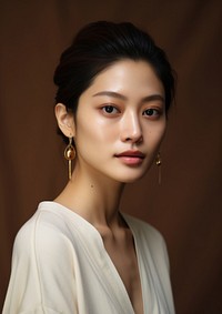 Japanese women earring portrait jewelry. AI generated Image by rawpixel.