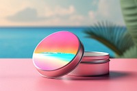 Lip Balm Tin Mockup reflection cosmetics sunlight. AI generated Image by rawpixel.