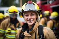 Female firefighter smiling helmet adult. AI generated Image by rawpixel.
