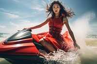 Thai woman sports beach red. 