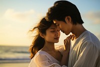 Couple East Asian portrait outdoors kissing. AI generated Image by rawpixel.