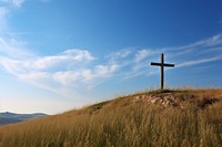 Cross on the hill sky landscape outdoors. AI generated Image by rawpixel.