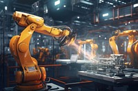 Automation robot arms manufacturing machine factory. AI generated Image by rawpixel.