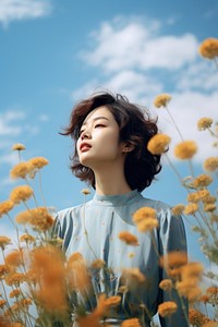 East Asian women beautiful flowers in a field portrait summer adult. AI generated Image by rawpixel.