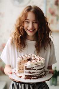 Happy girl with tasty cake dessert smile food. AI generated Image by rawpixel.