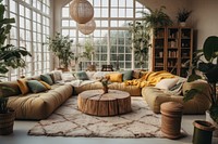 Living room in boho style architecture furniture cushion. AI generated Image by rawpixel.