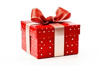 A gift box with red ribbon and bow white background celebration anniversary. AI generated Image by rawpixel.