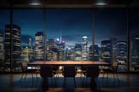 A Modern Meeting Room with large window seeing the city view architecture cityscape furniture. AI generated Image by rawpixel.