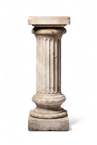 A small architectural antique stone pillar column with pedestal architecture white background sculpture. 