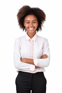 A Portrait of a smiling teenage african girl in t-shirt portrait blouse adult. AI generated Image by rawpixel.