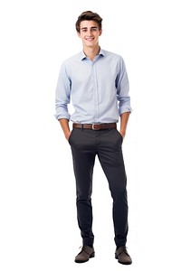 A young employee standing confidently shirt adult white background. AI generated Image by rawpixel.