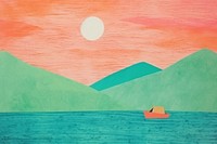 Boat in lake art painting outdoors. AI generated Image by rawpixel.