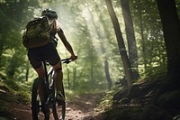 Mature woman riding bike on forest trail bicycle vehicle cycling. AI generated Image by rawpixel.