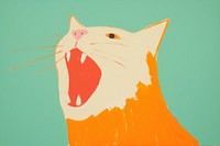 Kitten yawning painting cartoon animal. 