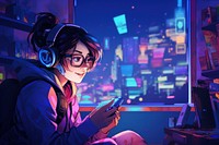 Gaming glasses night anime. AI generated Image by rawpixel.