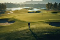 Man standing alone in golf course outdoors nature sports. AI generated Image by rawpixel.