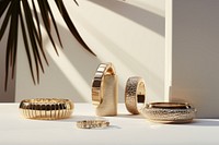 Jewellery on white table jewelry ring accessories. AI generated Image by rawpixel.