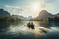 Couple rowing canue adventure vehicle canoe. AI generated Image by rawpixel.