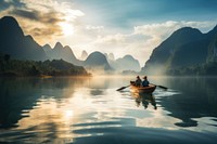 Couple rowing canue adventure vehicle canoe. 